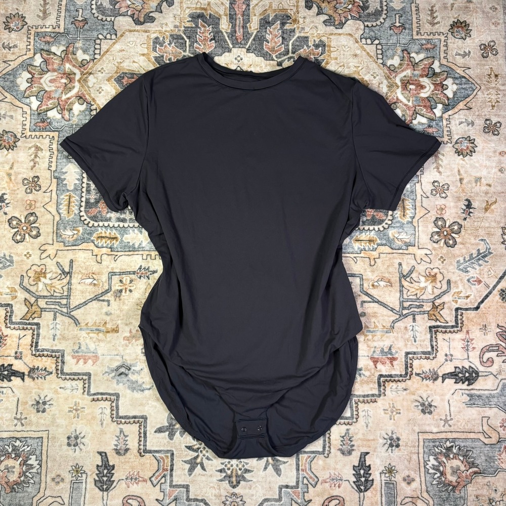 Skims Essential T-Shirt Bodysuit Onyx Black Crew Neck Short Sleeve 4X Shape Wear